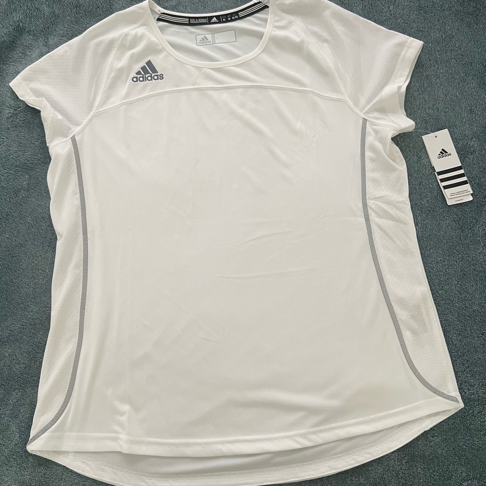 Adidas Women's White and Gray Short Sleeve Tee